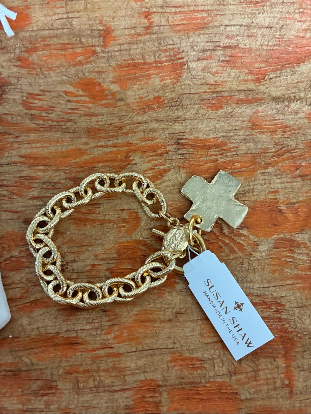 Susan Shaw Gold Link Bracelet with Cross Charm
